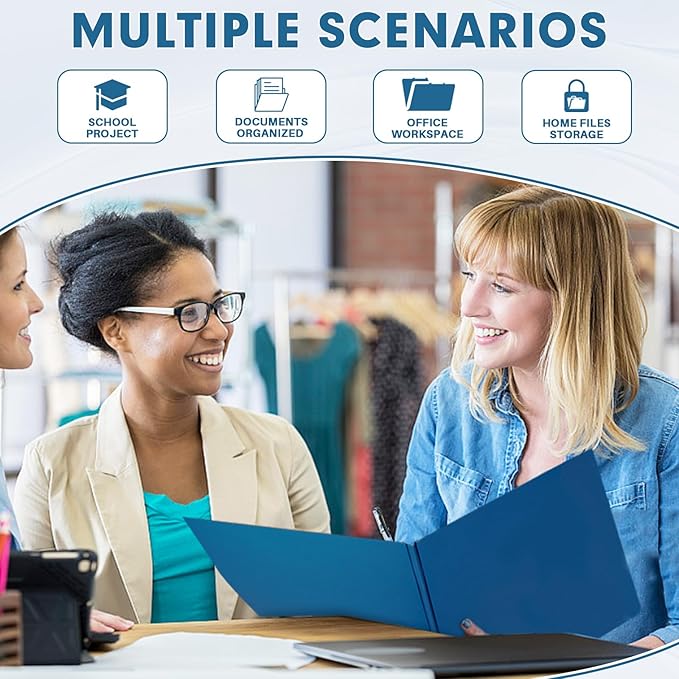 Two Pocket Folders, RAZCC 50 Pack Two Pocket Folders with Prongs, 3 Prong Folders Fit Letter Size Paper, Pocket File Folders for School Office Home Business, Dark Blue