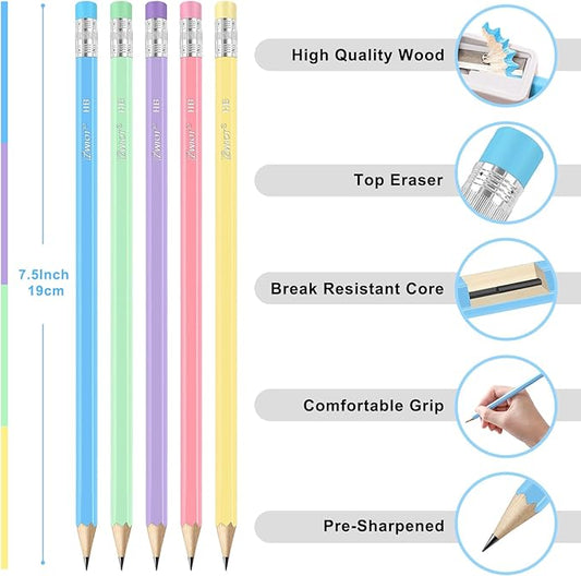 ZWlOT Wood-Cased Pencils,Pre-Sharpened,Pastel Colors,175 Count #2 HB Pencils with Eraser Bulk,Assorted Colors,School Classroom Teacher Supplies Gifts
