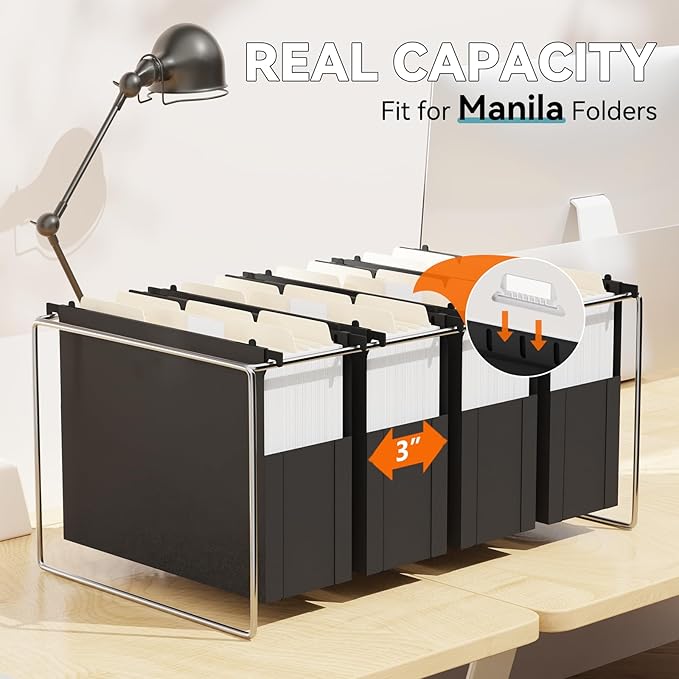 Plastic Extra Capacity Hanging File Folder Letter Size,6 Pack Heavy Duty 3" Expanding Accordian Pocket,Expandable Large Hanging Folders,Sturdy Hanging Organizer for Bulky Files-Black