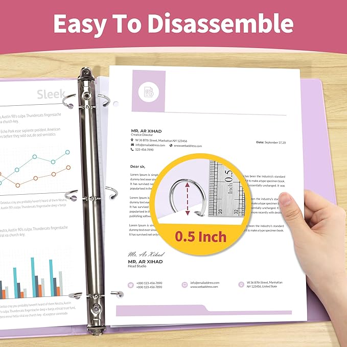 SUNEE 1/2 Inch Binders 3 Ring 6 Pack, 3 Ring Binders Clear View PVC-Free Bulk (Fit 8.5x11 Inches) for School or Office Supplies, Pastel Binder