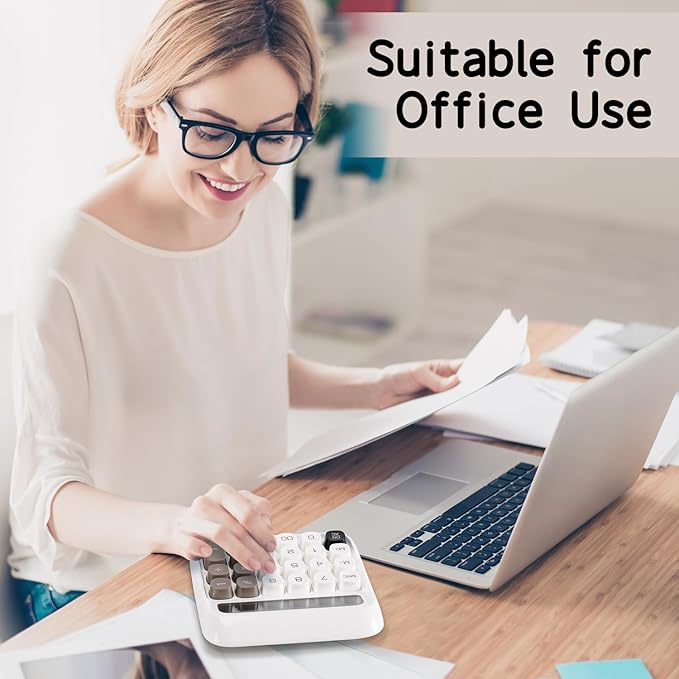 Deli Mechanical Switch Calculator 12 Digit, Large LCD Display Calculators Desktop with Big Buttons, Cute Calculator for Teachers Students Basic Office, White