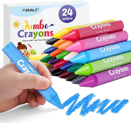 24 Colors Jumbo Crayons for Toddlers 1-3.Washable,Non-Toxic Crayon for Toddlers Ages 4-8.Easy to Hold and Unbreakable Big Toddler Crayons for Toddler Coloring.Best Gift for Holiday ,Travel and Art