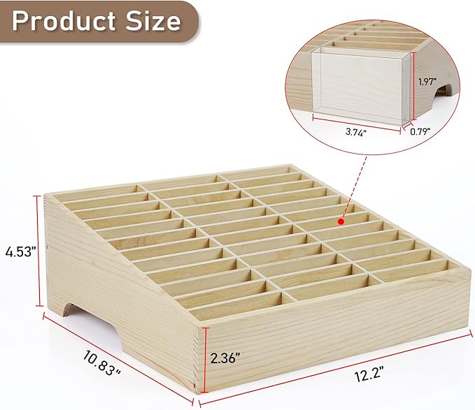 36-Grid Wooden Cell Phone Holder Desktop Organizer Storage Box for Classroom Office (36-Grid)