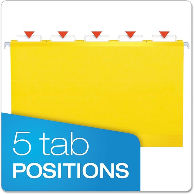 Pendaflex Extra Capacity Reinforced Hanging Folders, 2", Legal Size, Yellow, 1/5 Cut, 25/BX (4153x2 YEL)