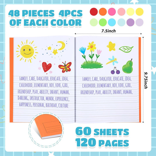 Henoyso 48 Pcs 120 Pages Primary Composition Notebooks K-2 9 3/4 x 7 1/2 Inch Journals Primary Journals Blank Books for Kids to Write Stories Kindergarten (Classic Color)