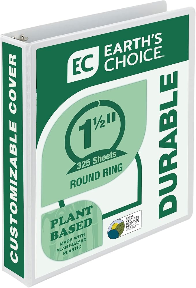 Samsill Plant-Based 1.5 Inch Durable Round Ring, Made in USA, View Binder, Eco-Friendly, USDA Certified Biobased, Single, White