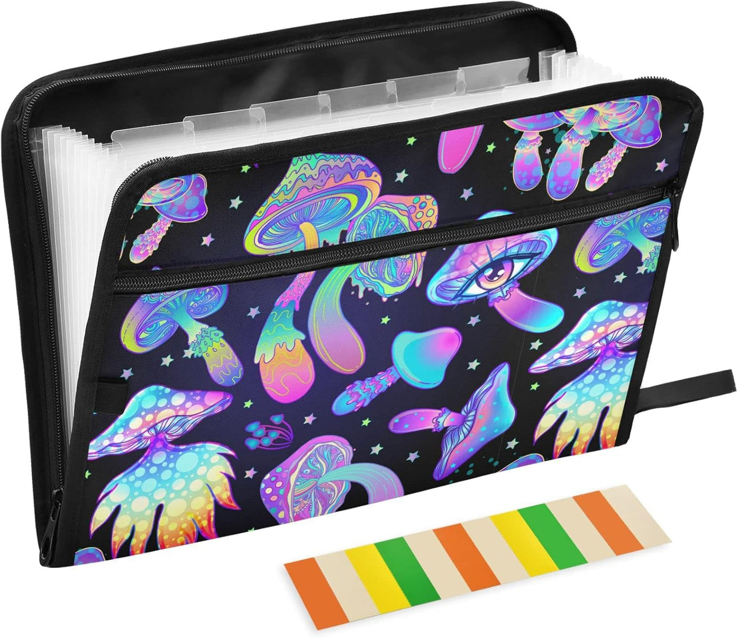 Gredecor 13 Pockets File Folder Organizer A4/Letter Water Resistant Hippie Boho Magic Mushrooms Document Bag with Zipper Filing Folder Expanding File Pouch Storage for School Office