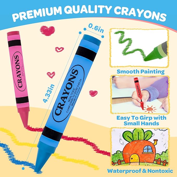 24 Colors Jumbo Crayons for Toddlers 1-3, Easy to Hold Large Crayons for Kids Ages 2-4, Non-Toxic Big Crayon for Kids Coloring & Art Supplies, Ideal Birthday Gift Easter Party Favor for Boys Girls