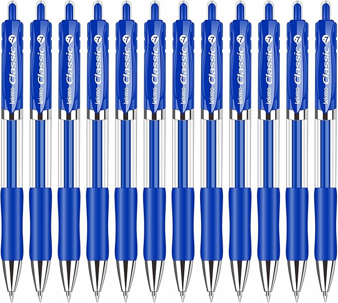 Classic Retractable Gel Roller Pens, 0.7mm Fine Point, Blue Ink (Blue Ink - 12 Packs)