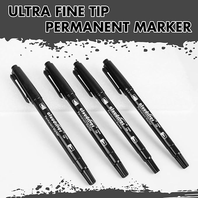 cloudriver Ultra Fine Permanent Markers, 60 Bulk Pack Twin Tip Black Permanent Marker Set, Waterproof and Quick Drying