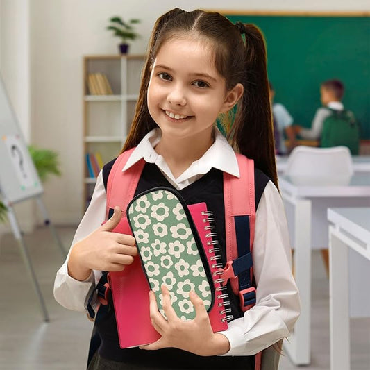 Vintage Groovy Flowers Large Pencil Pouch Big Capacity Cute Pencil Case for Girls Boys Teen Women Men Adult, Portable Kids Pencil Bag with Zipper, Stationery Storage Pen Bag for School Supplies Office