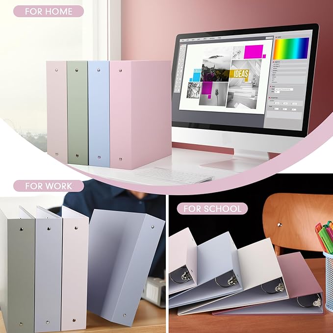 Ctosree 10 Pack Colored 3 Ring Binder with 2 Pockets Hardcover Loose Leaf Binder for Women Men Teacher Student School Office Home Supplies, Fits 11 x 8.5 Size Paper, 10 Colors(2'',Elegant Color)