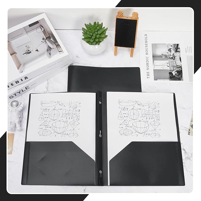 Lincia 100 Pcs Plastic Folders with Pockets and Prong Folders with Prongs Plastic Folders with 2 Pockets Pocket Folders for Office, School for Students, Teachers, Office Workers (Black)