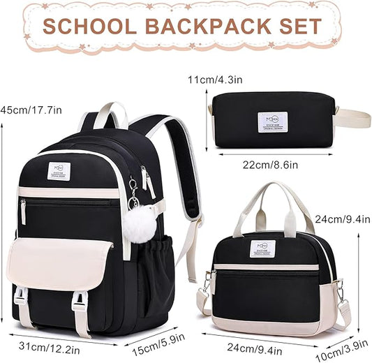 MOMUVO School Backpack Set for Girls,3pcs Bookbag with Lunch Box Pencil Case Kids School Bag Set