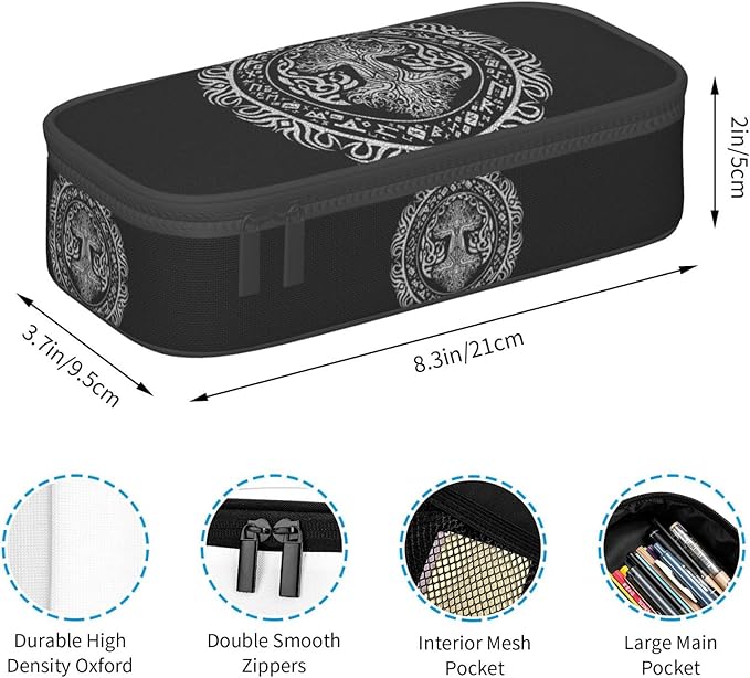 Celtic Sacred Tree Life Totem Viking Goddess Large Pencil Case With Zipper Compartments Stationery Pencil Bag For Kids Teens Students School Supplies