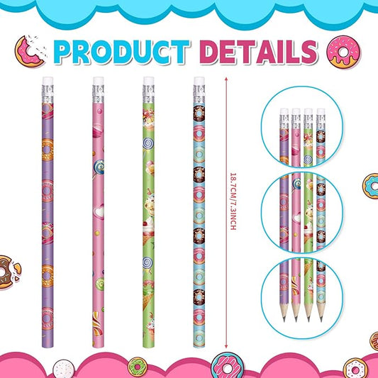 Donut Themed Pencils Valentines Days Pencils Wood Pencils with Various Donut Element Birthday Pencils Fun Assorted Colorful Pencils Fun School Pencils for Teacher Classroom (24)