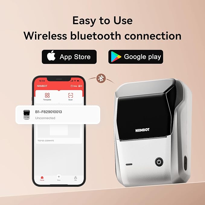 NIIMBOT B1 Label Maker Machine with Tape, 2 Inch Portable Sticker Printer for Home School & Small Business, Compatible with Phones & PC, Silver Gray