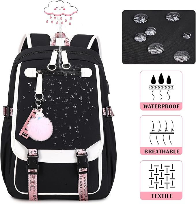 Bevalsa School Backpack for Girls, Backpack with Lunch Box & Pen Case, Bookbag for Girls Kids Elementary Middle High School Student 21L Children Schoolbag