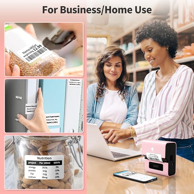 Phomemo Label Maker- M221 Label Maker Machine 3 Inch Bluetooth Thermal Barcode Printer for Small Business/Home Use, for Barcode, Address, Logo, Mailing, Stickers, Compatible with Phone & PC, Pink