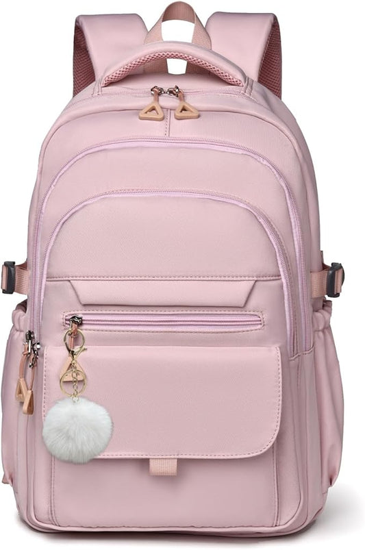 Backpack for Girls Teens, Solid-Color School Backpack for Boys Kids, Aesthetic Bookbag for Middle & High School Travel Daypack,Pink