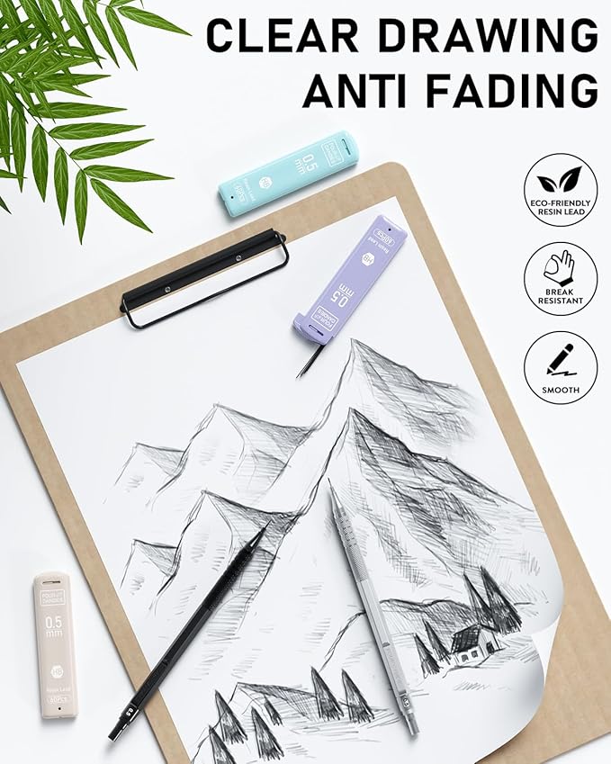 Four Candies 0.5mm Lead Refills in Case, Pack of 720 PCS Black HB #2 Break Resistant Mechanical Pencil Refills, 12 Tubes of 0.5 Lead, 60 Pieces per Tube