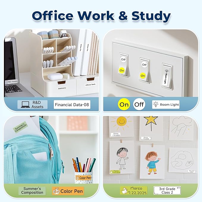 Label Maker Machine with Tape P0 Rechargeable Bluetooth Mini Label Printer Portable Small Thermal Labeling Machine Easy to Use for Home Office School Organization Battery Included White