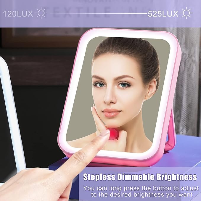 Sintuff 2 Pcs Light Up Locker Mirror Accessories Rectangular Magnetic Mirror for Locker, Bathroom, Household Refrigerator, Workshop Toolbox or Cabinet(Pink, White)