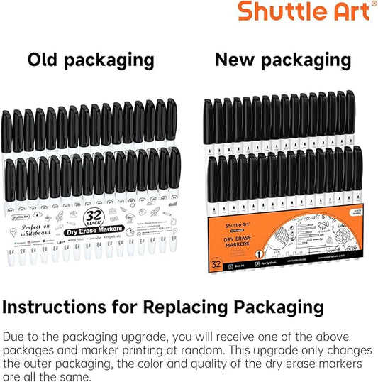 Shuttle Art Dry Erase Markers, 32 Pack Black Whiteboard Markers,Fine Tip Dry Erase Markers for Kids,Perfect for Writing on Whiteboards, Dry-Erase Boards,Mirror,Calender,School Office Supplies