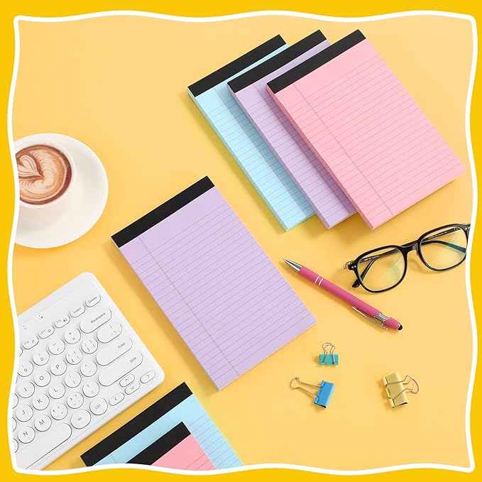 Honoson 6 Pack Legal Pads 5 x 8 College Ruled Colored Notepad 600 Sheets Wide Ruled Writing Pads 100 Sheets/pad Lined Paper Bulk for Office School Classroom Teacher Students Supplies, 3 Colors