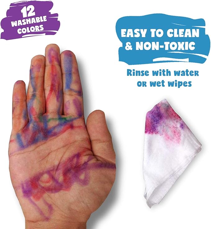 DOODLE HOG Washable Crayons 12 Colors, Kids and Toddler Crayons, Watercolor, Non Toxic, 3 in 1, for Kids Ages 4-8