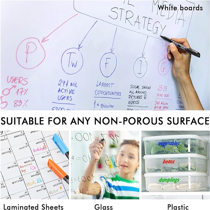 Shuttle Art Wet Erase Markers, 12 Colors 1mm Fine Tip Smudge-Free Markers, Use on Laminated Calendars,Overhead Projectors,Schedules,Whiteboards,Transparencies,Glass,Wipe with Water