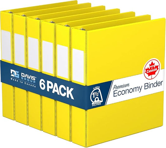 Premium Economy 6-Pack 3-Ring Binders for School or Office, D-Ring Binders, 1.5 Inch, Yellow