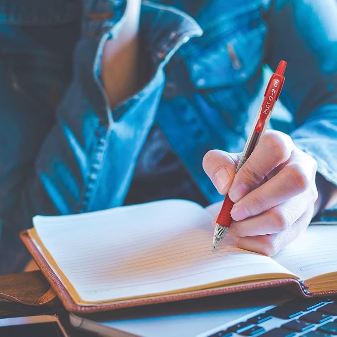 G2 Retractable Premium Gel Ink Roller Ball Pens Extra Fine Point (.5mm) Black/Blue/Red/Green/Purple Ink 8 pack; Refillable & Premium Comfort Grip Bundle with Plastic Reusable Pouch