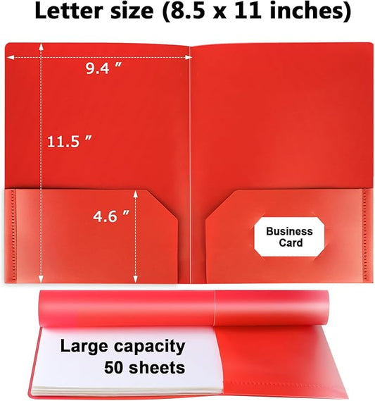 HABGP Plastic Folders with Pockets, 12 Color Heavy Duty Two Pocket Folder Business Card Holder for Office High School