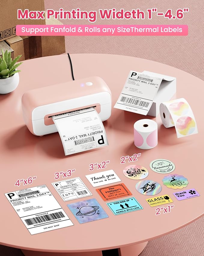 Phomemo Label Printer - 4x6 Thermal Printer for Small Business & Shipping Package, Bluetooth Shipping Label Printers Compatible with Android & iOS,Widely Used for Amazon, Ebay, Shopify, UPS- Pink