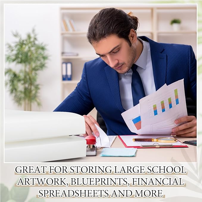 4 Pcs 11 x 17 Inch 3 Ring Binders 0.5 Inch Rings Heavy Duty View D Ring Binders Economy Holds 11" x 17" Paper for Artwork Blueprints, Office, Home, Work Places(White)