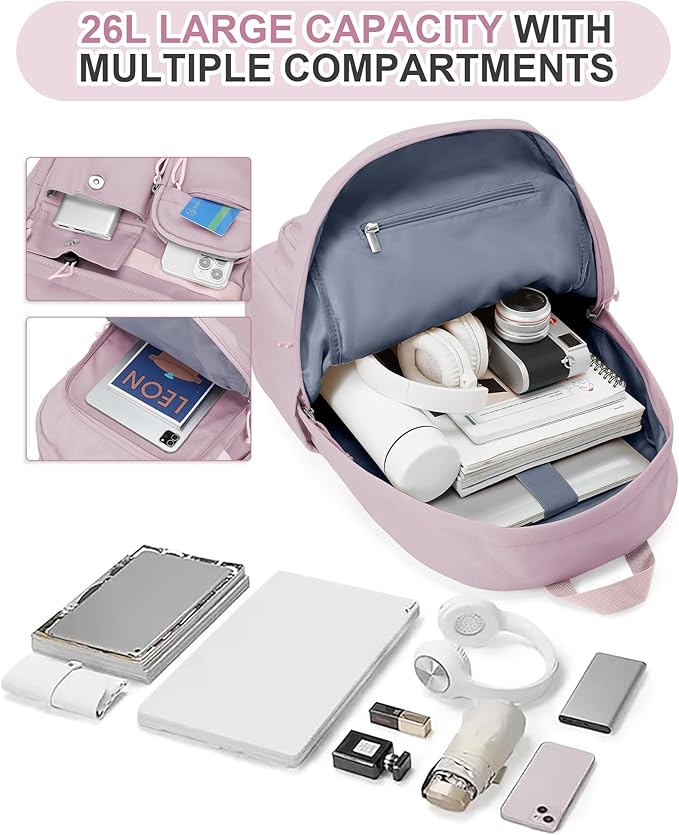 Aesthetic School Backpack for Women Men College Backpack With Lots Of Pockets Waterproof Travel Casual Daypack Cute Bookbag For Teens Girls Boys High School Bag(Purple)