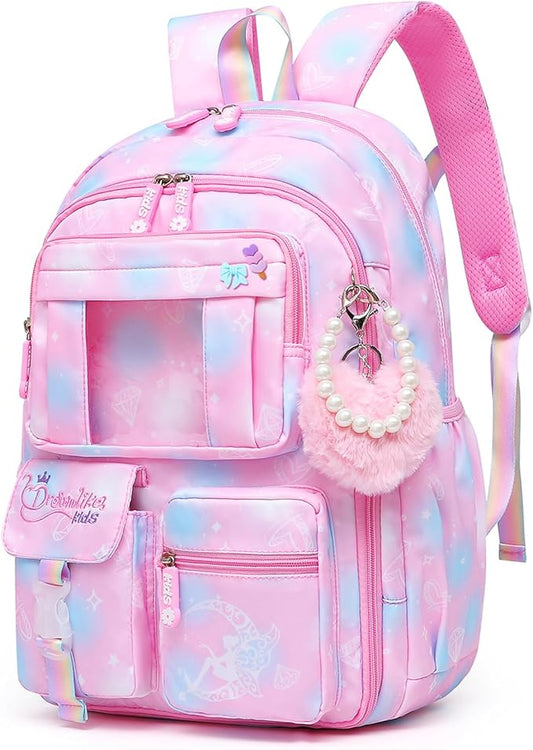 Sweet Girls Backpack - Stylish Splash-resistant School Bag with Multiple Pockets & Trendy Laptop Compartment（17inch Pink）