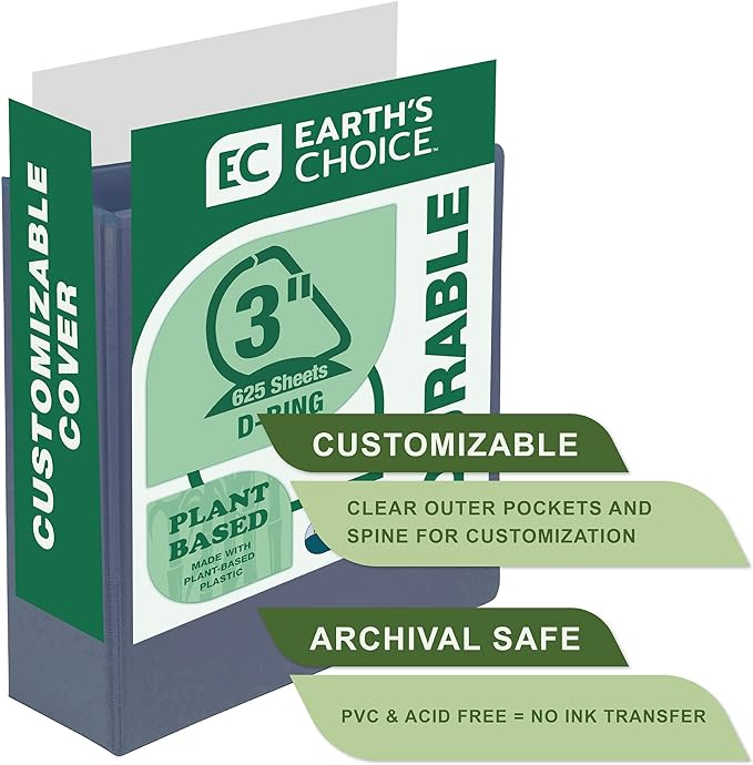 Samsill Earth's Choice, 3-Inch Durable D-Ring View Binder 2 Pack, USDA Certified Biobased, Eco-Friendly, Indigo Blue