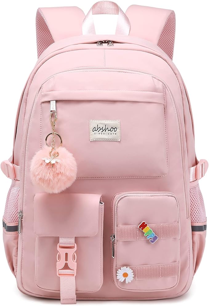 abshoo Big Student Laptop Backpack For College Women Middle High School Teen Girls Bookbag Travel Daypack (Pink)