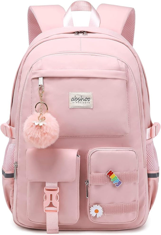 abshoo Big Student Laptop Backpack For College Women Middle High School Teen Girls Bookbag Travel Daypack (Pink)