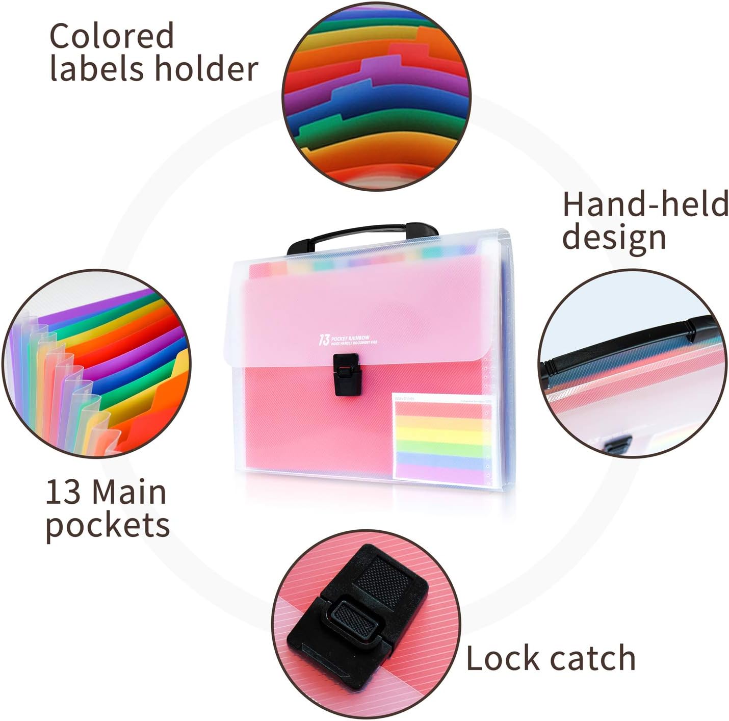 13 Pocket Portable Expanding File Folders, Accordion File Document Organizer with dividers for Any Paper and Document - Rainbow