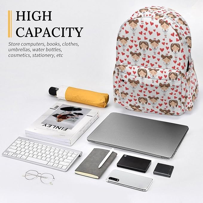 17 Inch Laptop Backpack Cartoon Nurses Hearts Teen Girls Boys School Backpack Bags Travel Bookbag Back Pack Outdoor Daypack for Women Men