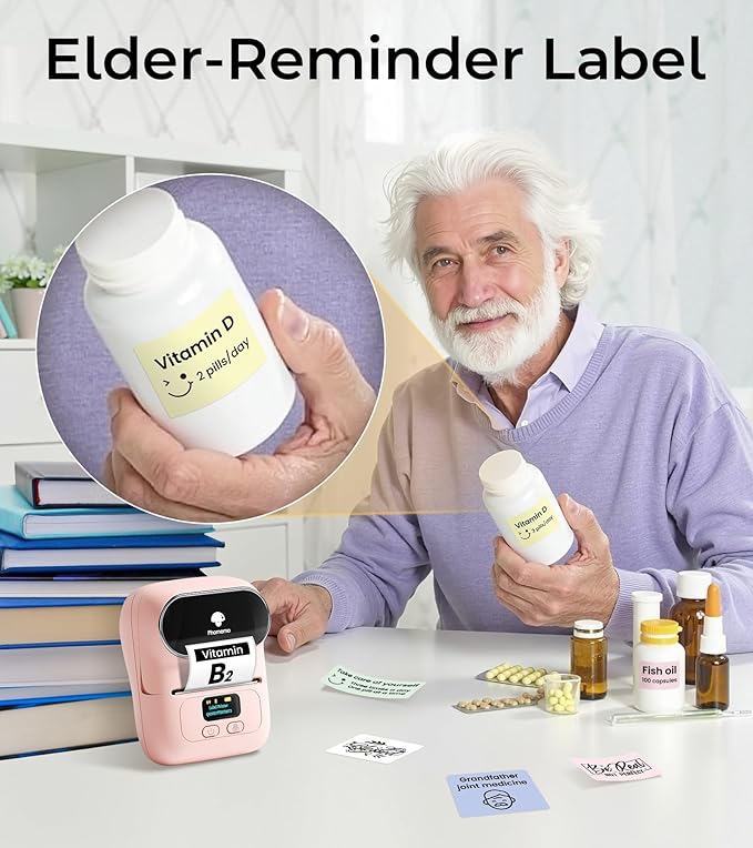 Phomemo Thermal Label Maker - M110 Barcode Label Printer Portable Bluetooth Labeler Maker Machine for for Small Business, Address, Logo, Clothing, Mailing, with 40x30mm Label, Pink