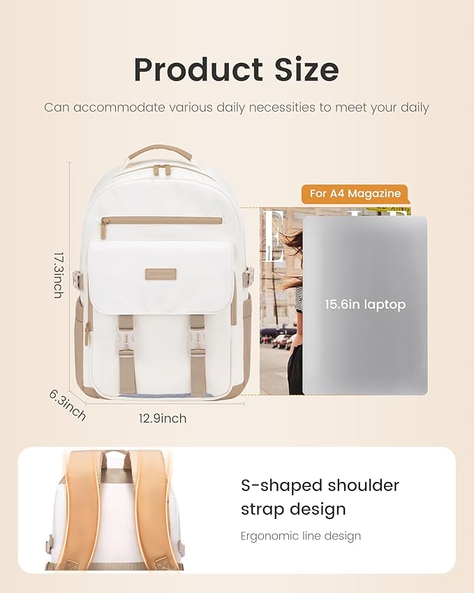 LOVEVOOK School Backpack for Teen Girls，Casual School Backpack 14-18 Teenage 15.6 Inch Laptop Bookbag, Cute Big Student Laptop Backpack for College Women Middle High School Daypack，Khaki Beige