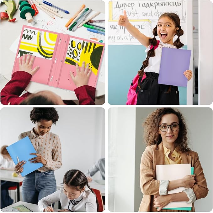 ViVin Heavy Duty 2-Pocket Folders with Brads, Pastel Color, 12-Pack, Durable Plastic Folder with 3-Prong Fasteners, Holds US Letter Size Paper, for School, Home and Office (Light Blue)