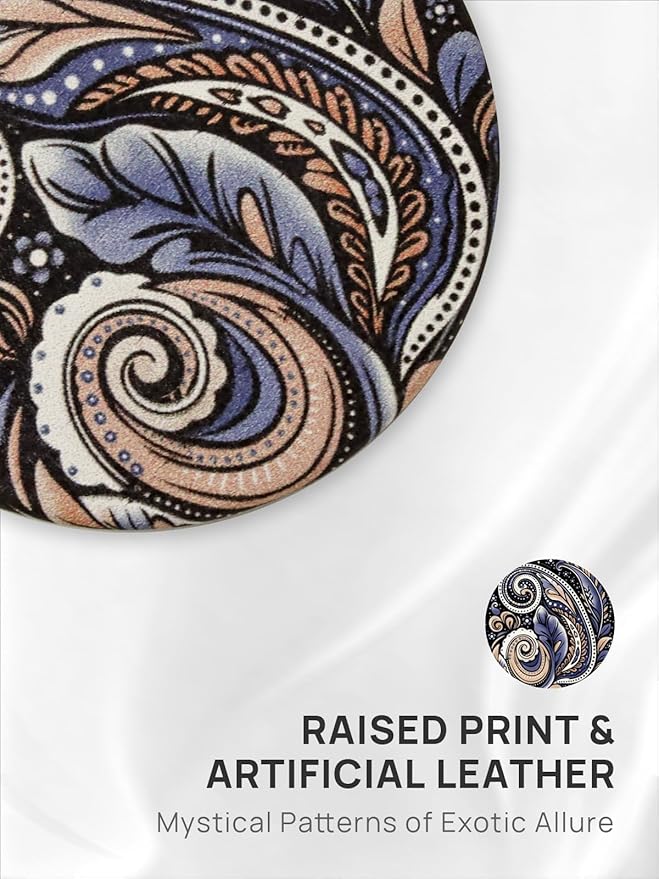 OMIRO 1X/10X Compact Magnifying Mirror, Unique Painting Pocket Mirror with Classical PU Leather (Round, Paisley)