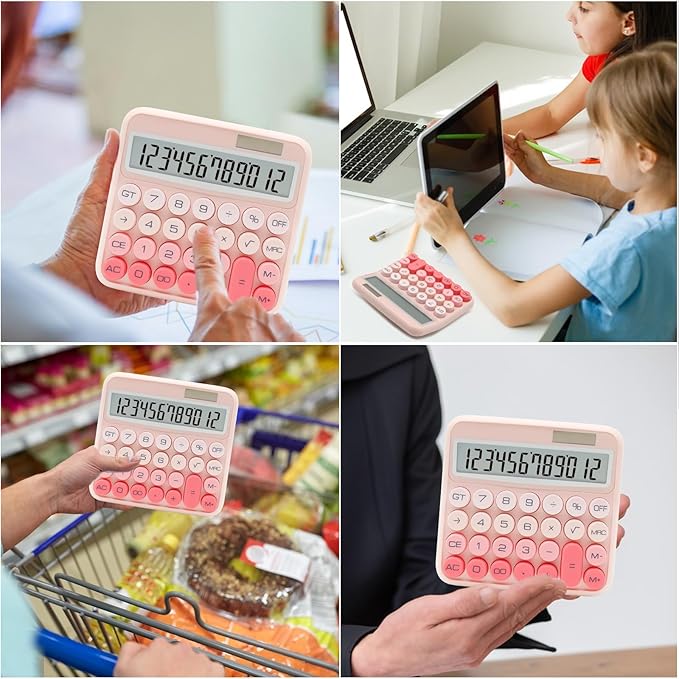 Gradient Pink Calculator, UPIHO Standard Calculator 12 Digit with Large LCD Display and Big Buttons, Pink Office Accessories for Women Desk,Cute for Office,School, Home,Business