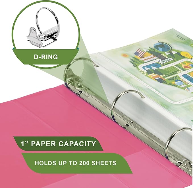 Samsill Plant-Based 2 Inch Durable Round Ring, Made in USA, View Binder, Eco-Friendly, USDA Certified Biobased, Single, Berry Pink