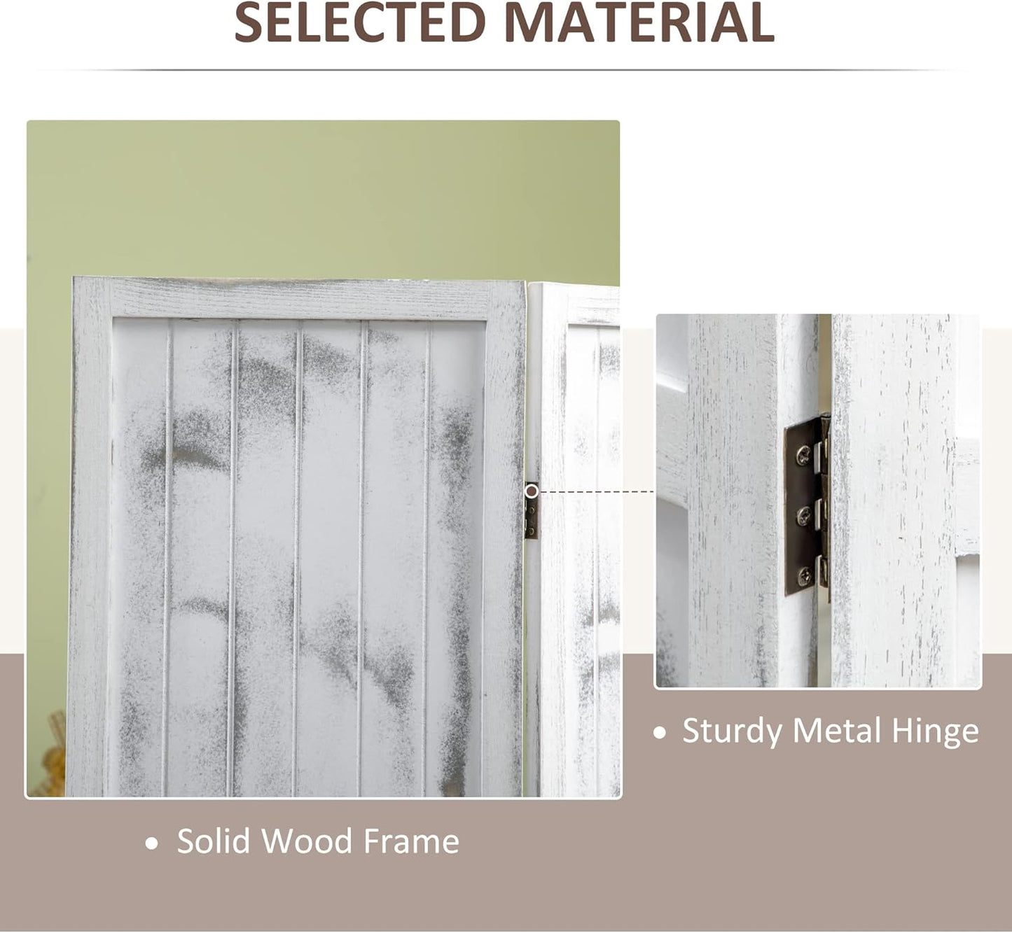 HOMCOM 5.5' Tall 4-Panel Room Divider and Folding Privacy Screen, Woodgrain Freestanding Privacy Divider, Partition Wall, Rustic White